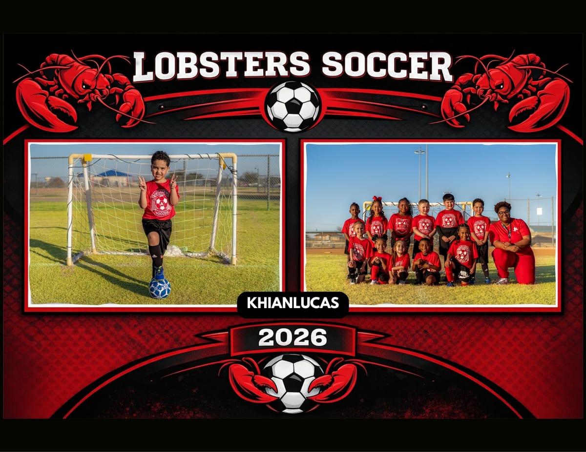 Lobsters soccer memory mate pairing a player portrait with the 2026 team photo